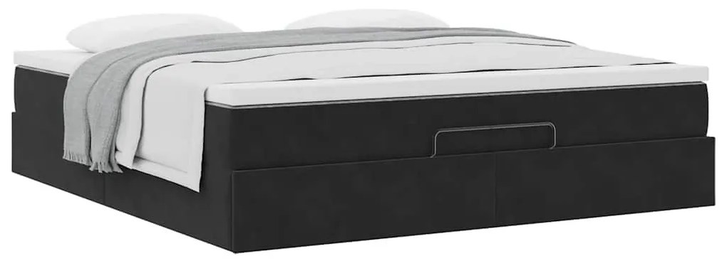 Ottomán ágykeret matracokkal Fekete 200x200cm bársony