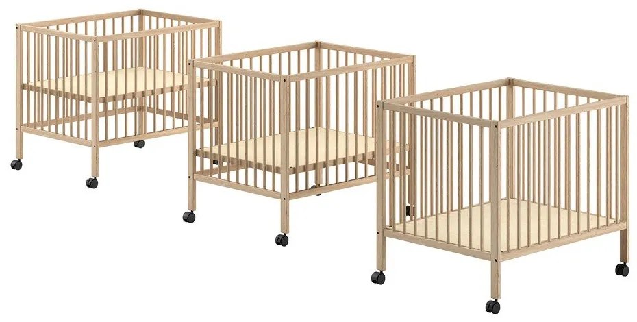 Natúr színű bükkfa járóka állítható magassággal-gurulós 95x75 cm Dino – Vipack