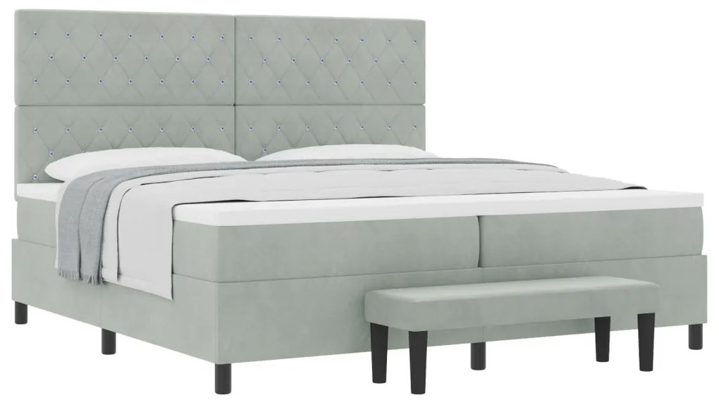 Box Spring Ágy Matraccal és Pad Light Grey 200x200 cm Bársonyos