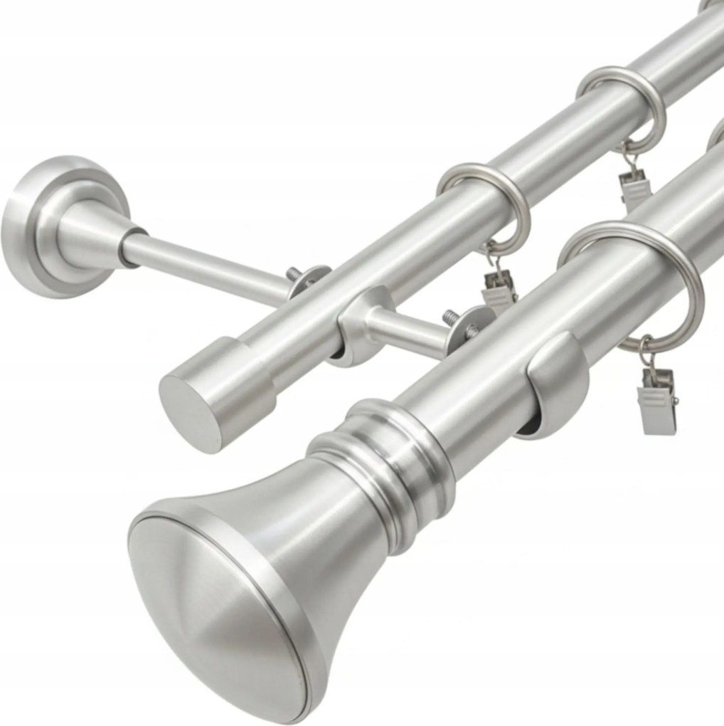 Dupla Fém Függönykarnis 25 19 MM ezüst Szatén 140 CM Monaco Kerekek