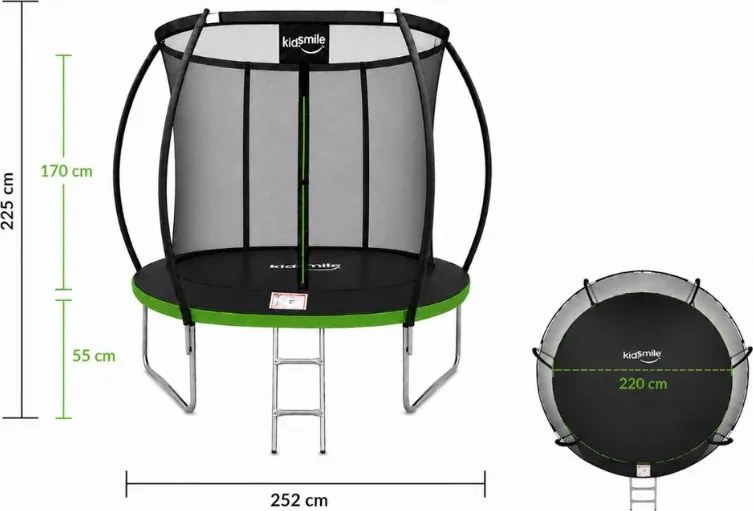 252 cm-es (8FT) kerti trambulin belső biztonsági hálóval és létrával kék