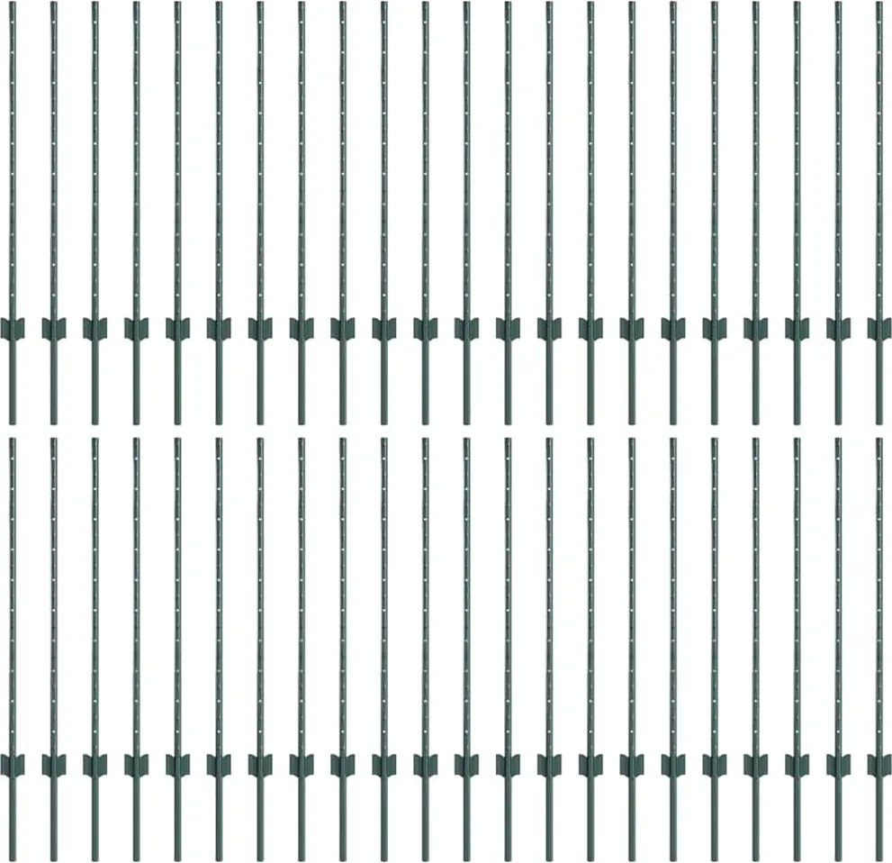 vidaXL Kerítésoszlop 44 pcs Zöld 140 cm Acél