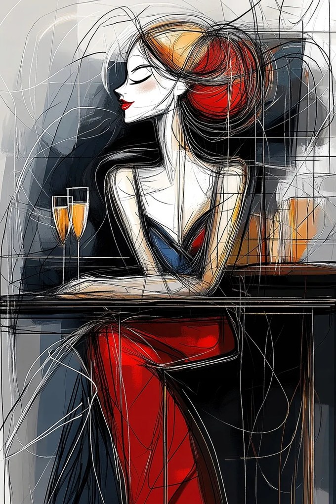 Canvas Vászonkép Portré Nő Pezsgő Találkozás Art Deco 40x60