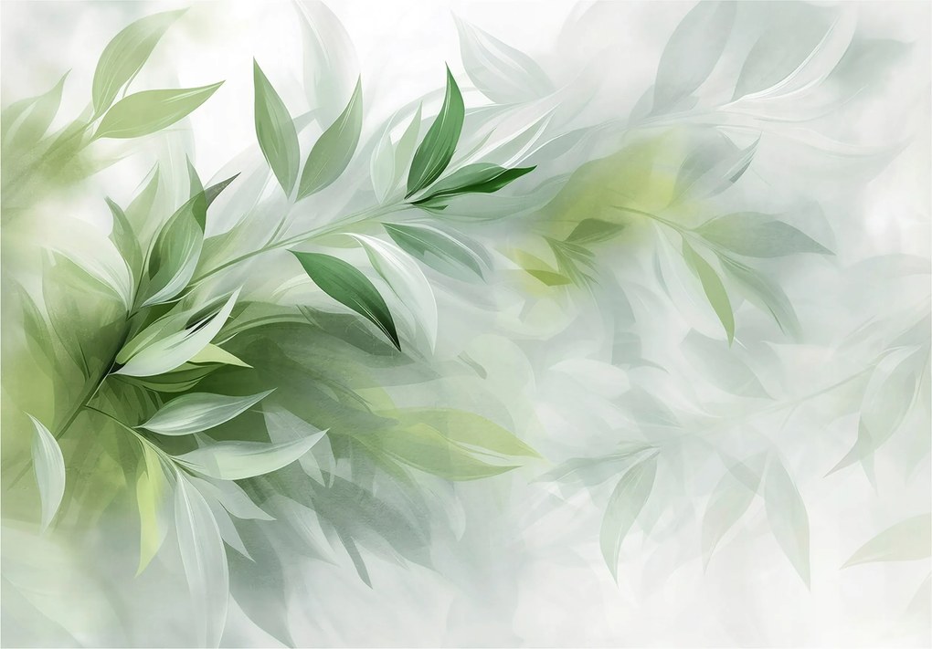 Vinil Fotótapéta Flizelin Levelek Absztrakt Zöld Fehér 312x219