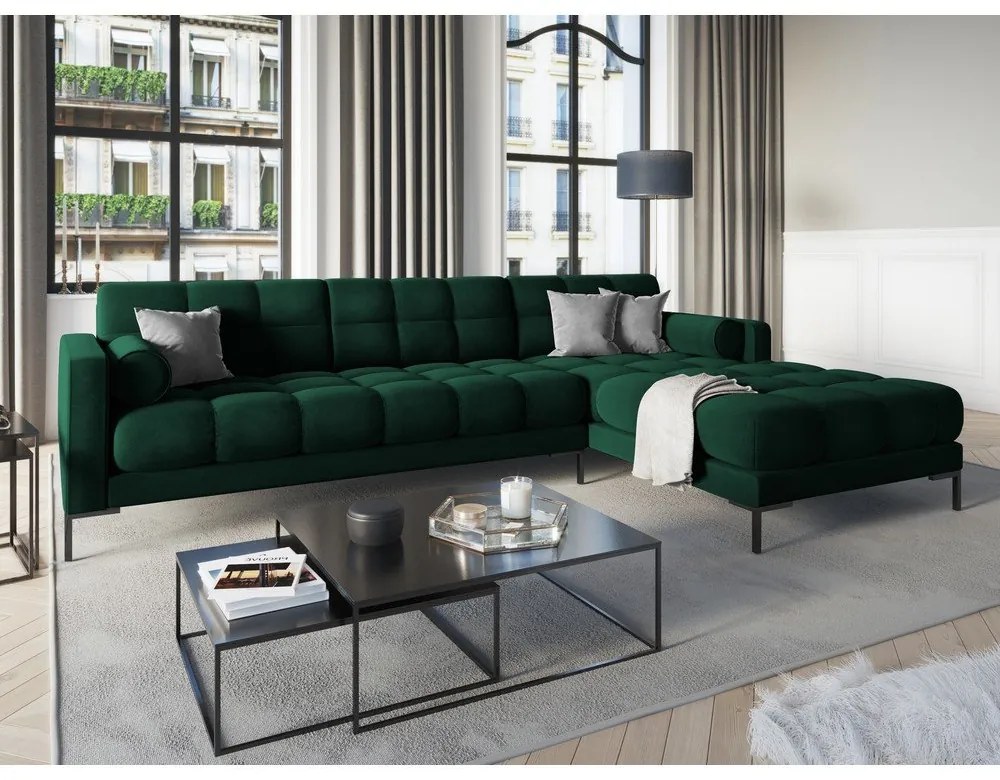Bali sötétzöld bársony sarokkanapé, jobb oldali - Cosmopolitan Design