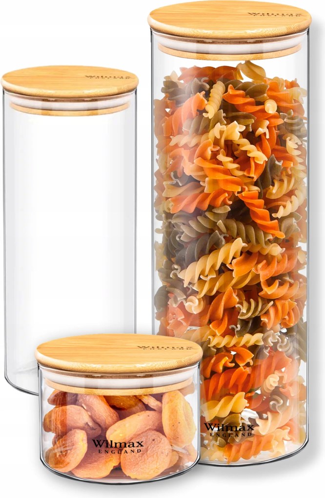 Üveg tároló bambusz fedővel Wilmax szett 3 db