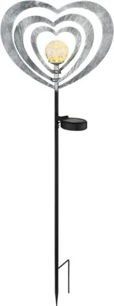 Globo 36580 Solar lámpa, ezüstszürke/fekete fém, matt fekete műanyag, átlátszó gömb repedezett üveg hatással, tolókapcsoló, AAA 300mAh 1.2V elemmel, IP44, HxSzxM: 280x60x820mm, tartozék: LED 0.06W 3V, 3000K