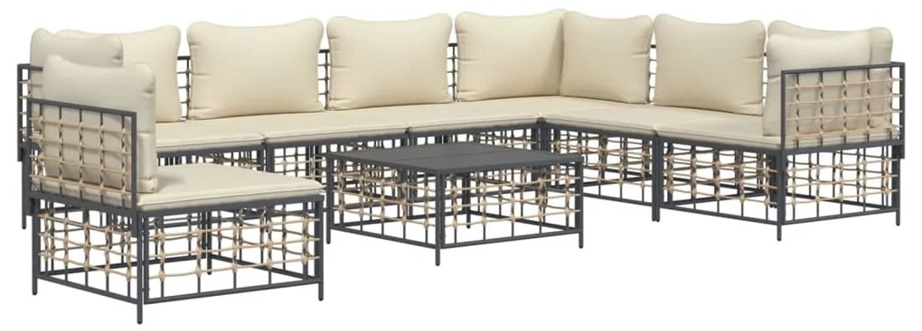 8 részes antracitszürke polyrattan kerti ülőgarnitúra párnákkal