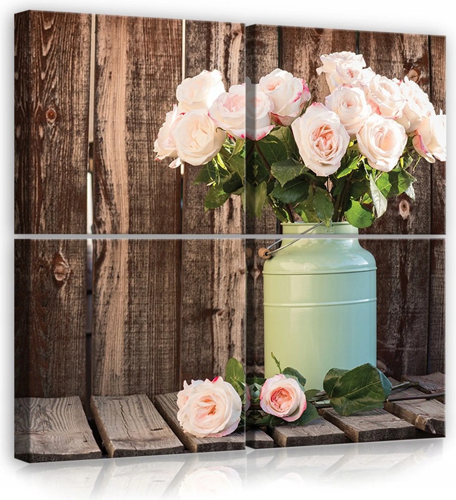 Vászonkép 50x50 Rózsa kancsó vintage pasztell természet csend virágos keret nélkül