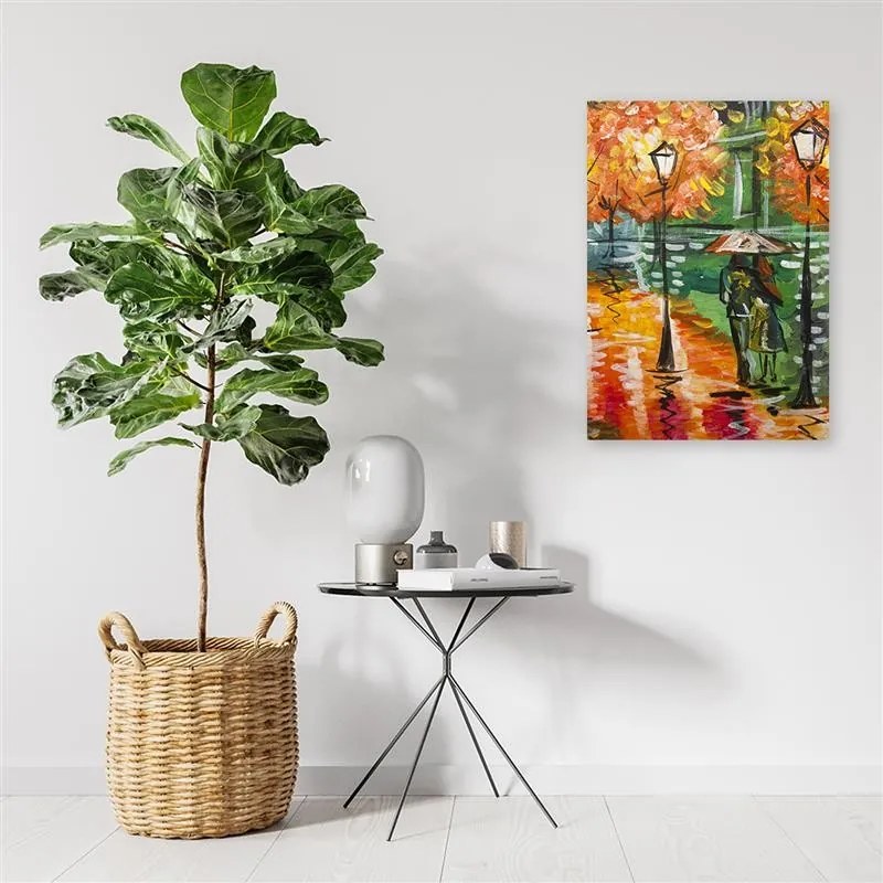Gario Vászonkép Esos osz az úton lámpásokkal Méret: 70 x 100 cm, Kivitelezés: Vászonkép