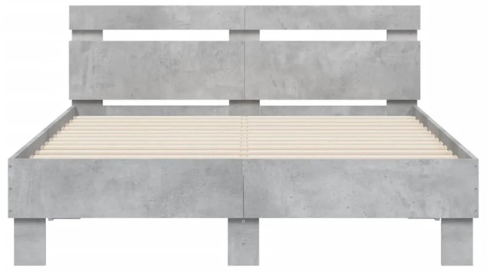 betonszürke ágykeret fejtámlával és LED-del 120x200 cm