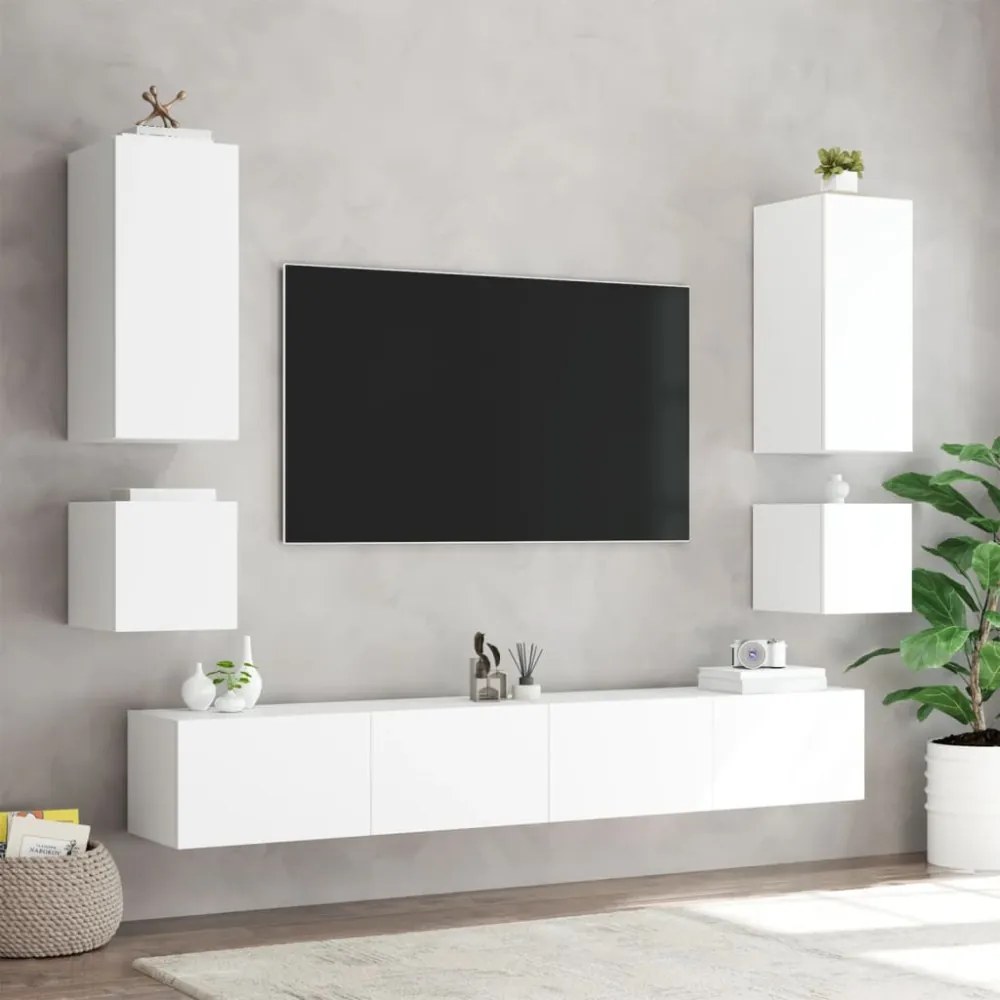2 db fehér falra szerelhető TV-szekrény LED-ekkel 40,5x35x40 cm