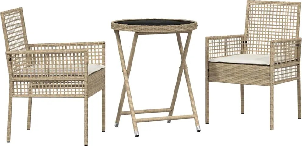 vidaXL Kert Bistro Készlet 3 pcs Bézs polirattan