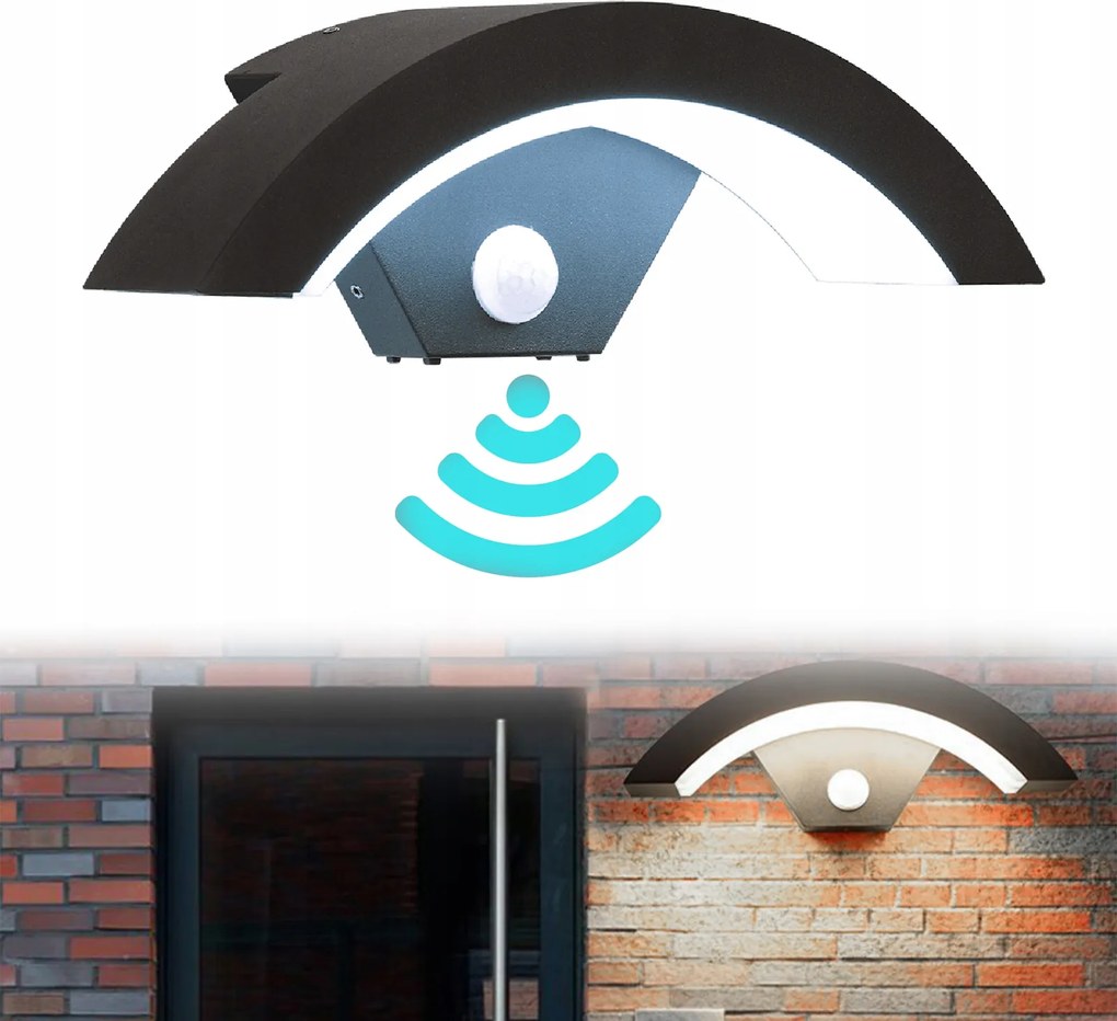 LED-es kültéri homlokzati fali lámpa mozgásérzékelővel fehér hideg 18W IP65