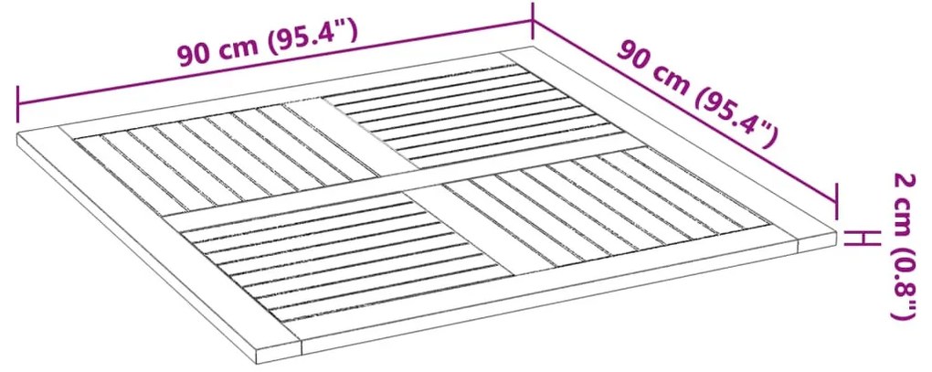 tömör akácfa négyzet alakú asztallap 90 x 90 x 2 cm
