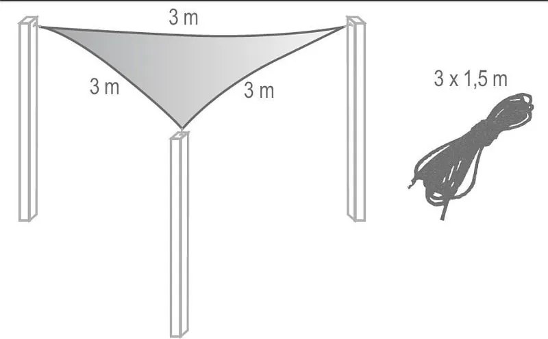 Napvitorla fényfüzérrel, 140 napelemes LED, 8 világítási móddal, 3x3x3 m, zsinór, rögzítőelemek