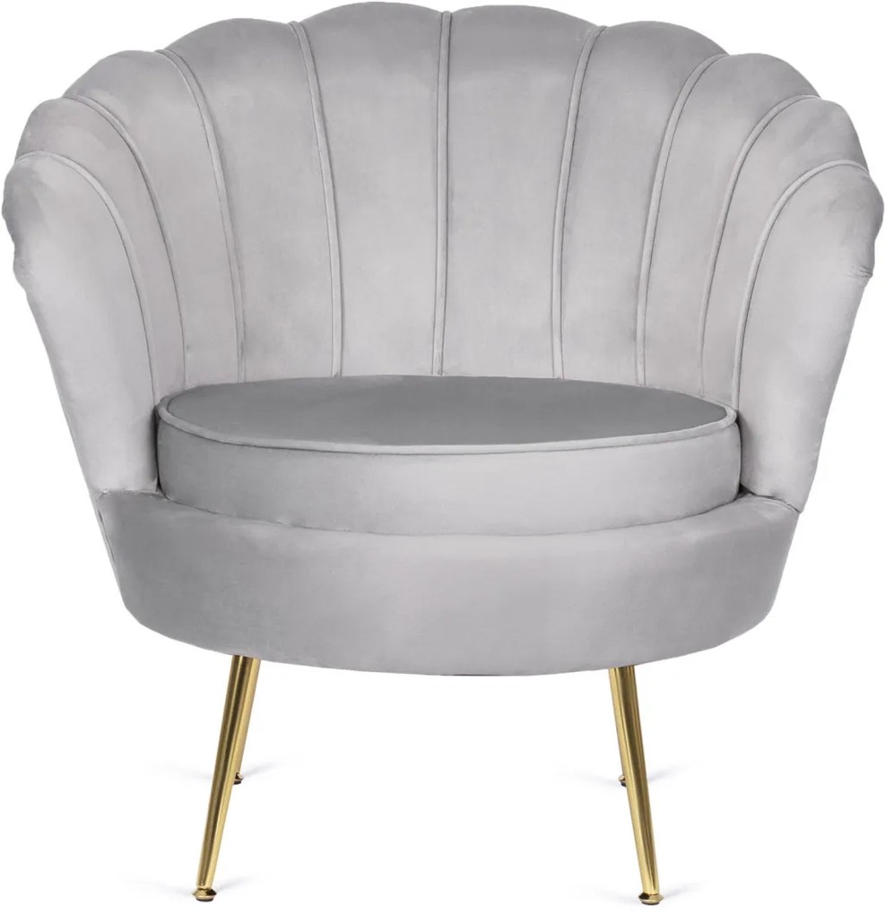 Elegáns Fotel Szürke Bársony Kárpittal, Aranyszínű Lábakkal. ANGEL