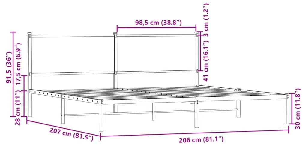 sonoma tölgy színű fém ágykeret matrac nélkül 200 x 200 cm