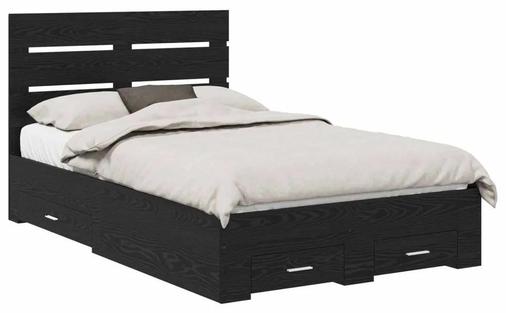vidaXL Ágykeret fiókkal fejtámlával Fekete tölgy 120 x 190 cm Faanyag