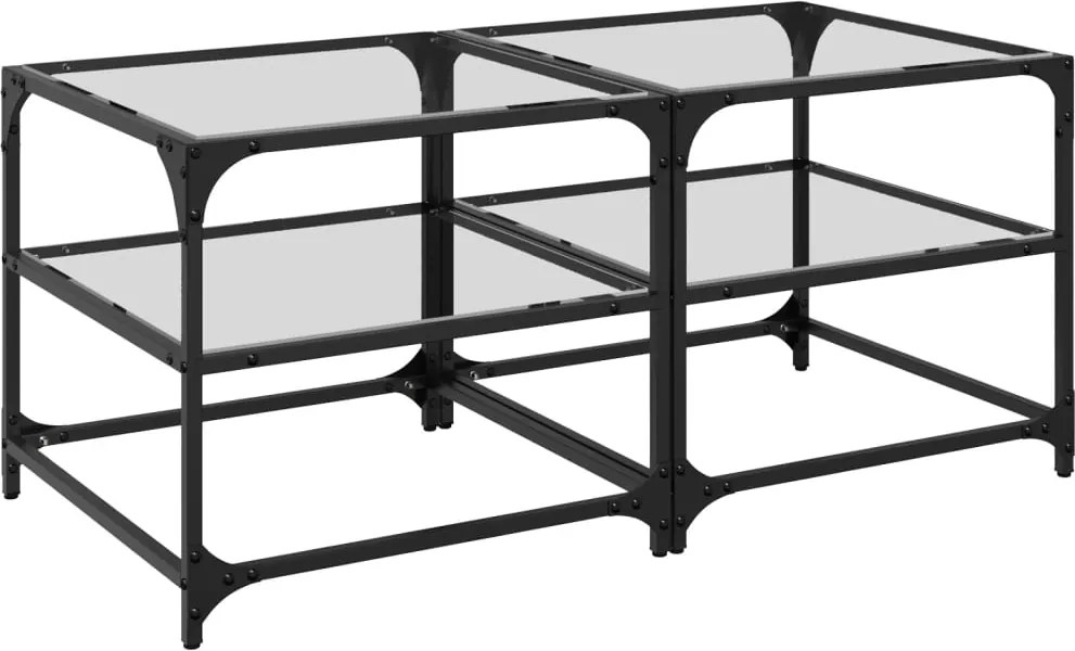 vidaXL 2 db acél dohányzóasztal átlátszó üveglappal 50 x 50 x 45 cm