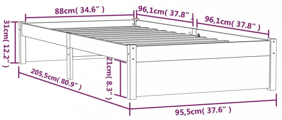 mézbarna tömör fa ágykeret 90 x 200 cm
