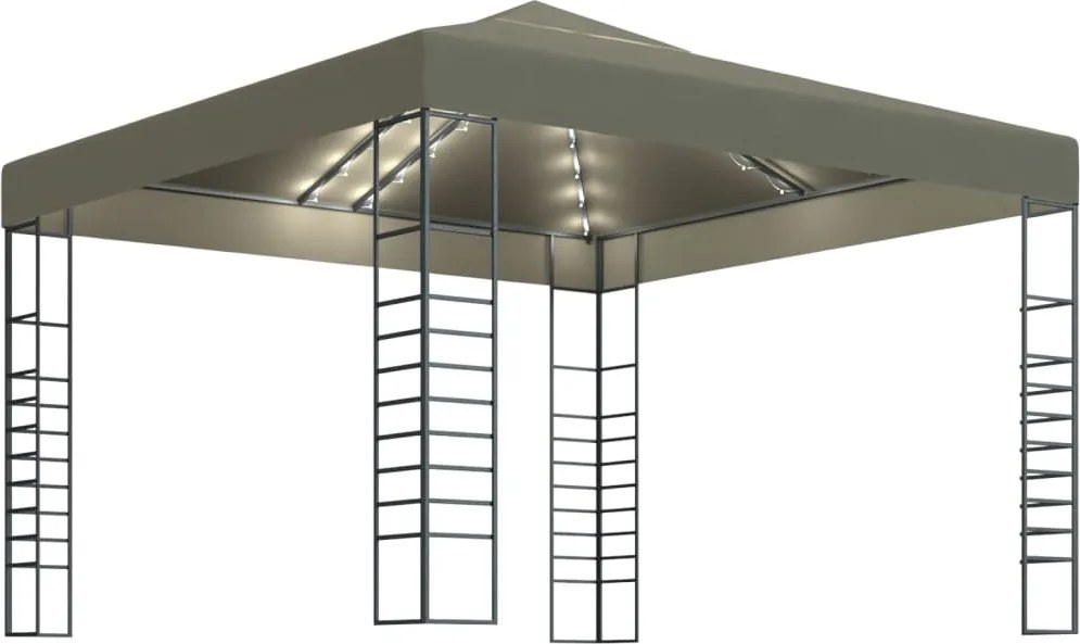 vidaXL tópszínű kerti pavilon LED fényfüzérrel 3 x 3 m