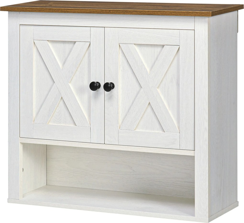 kleankin Fali Szekrény Függeszthető Fürdőszobai Szekrény 2 Ajtóval és Tárolópolcokkal Konyhához, Előszobához, Folyosóra 60x19,5x52,5 cm Fehér | Aosom