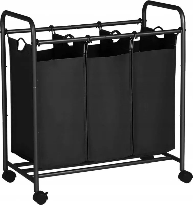 Szennyeskosár 3x44l, mobil, három kosárral, fekete