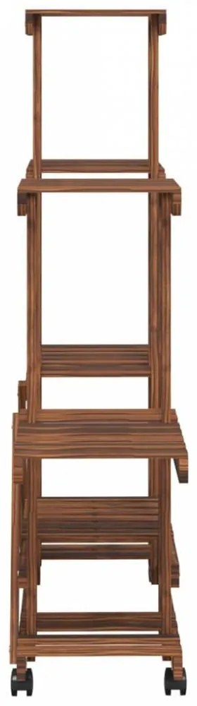 Tömör fenyőfa virágtartó állvány kerekekkel 95 x 25 x 101 cm
