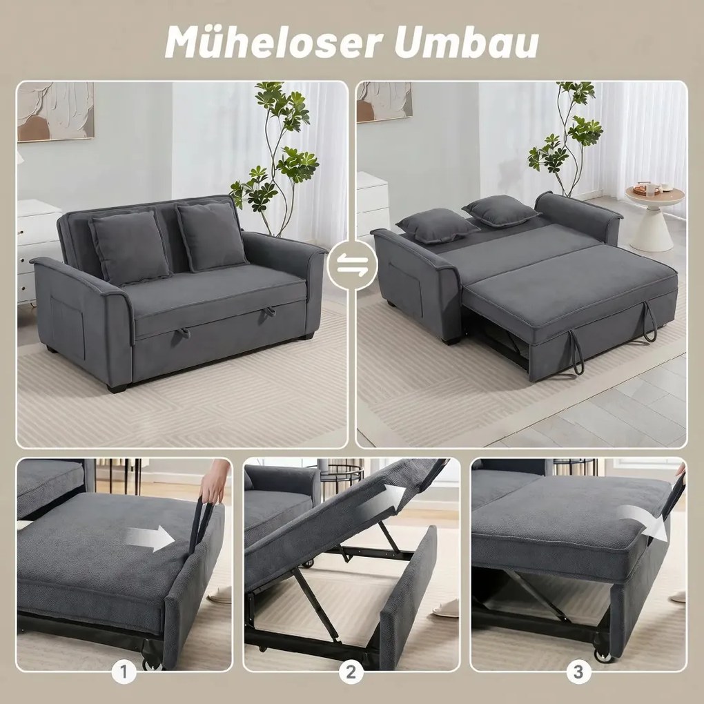 HOMCOM Futon kanapéágy, állítható háttámlával, 2 személyes, 2 párnával, sötétszürke