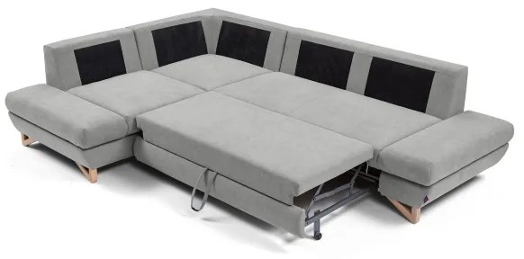 AVESTA ággyá nyitható balos L-alakú kárpitozott sarokkanapé tárolóhellyel, szürke