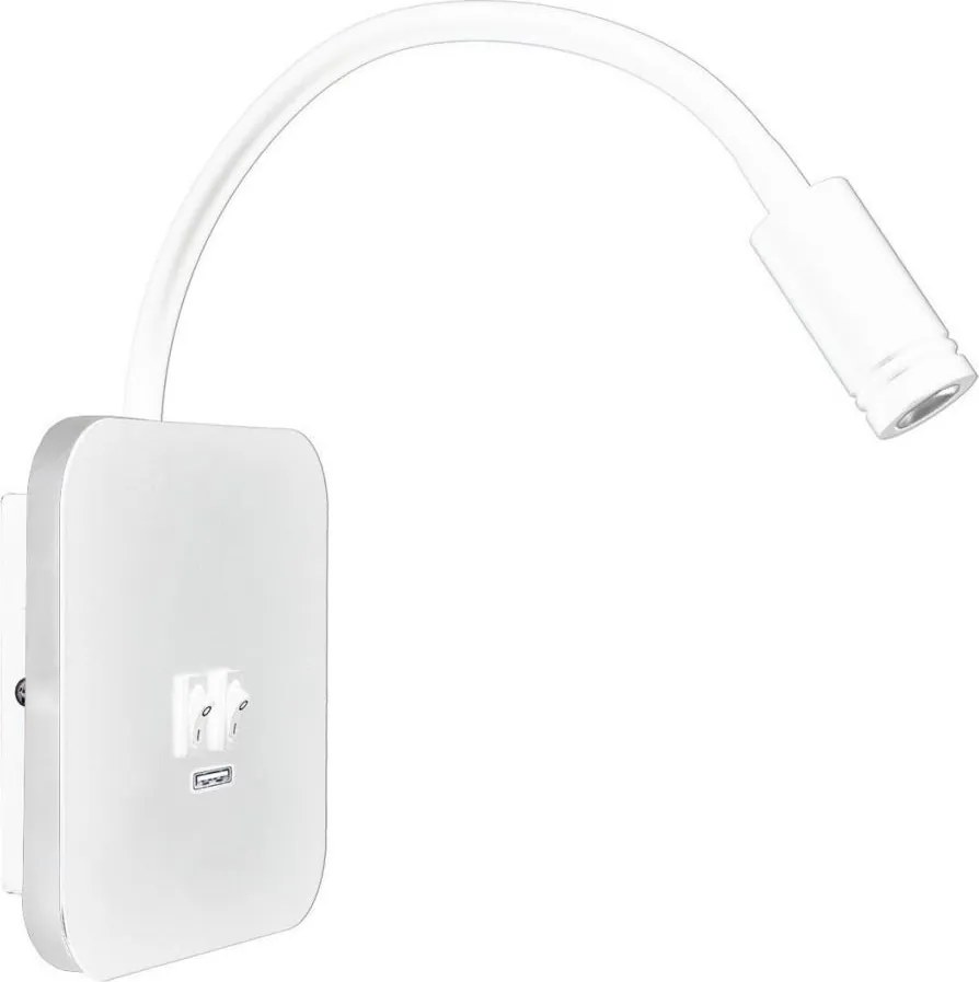 Hajlítható fali lámpa USB-porttal, BASE LED/8W + LED/2W/230V, fehér