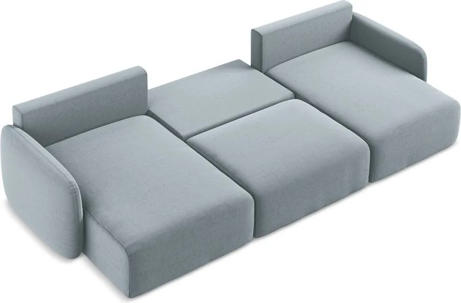 Kék bársony kinyitható-tárolóhelyes (U alakú) sarokkanapé Kalena – Makamii