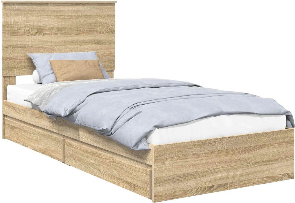 vidaXL Tárolós Ágy fejtámlával Sonoma tölgy 90 x 200 cm Faanyag