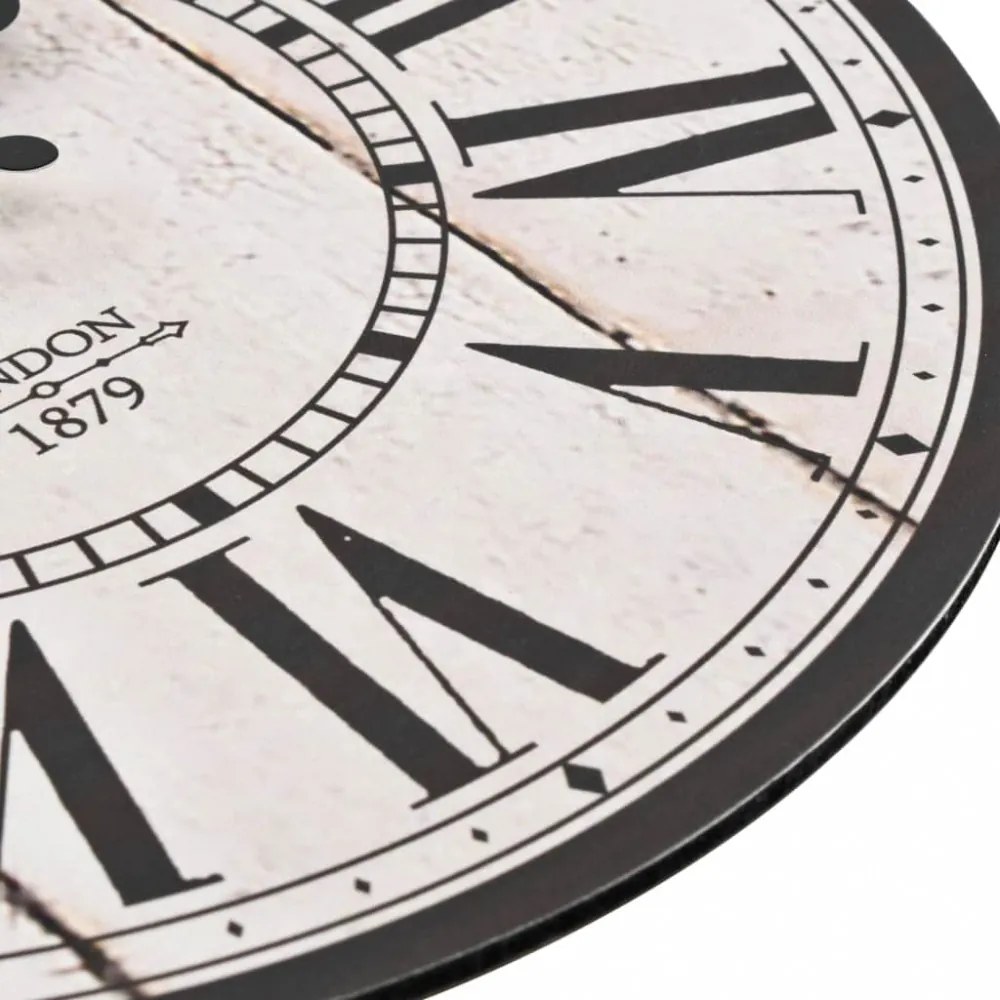 Vintage stílusú konyhai falióra london mintával, 30 cm átmérőjű