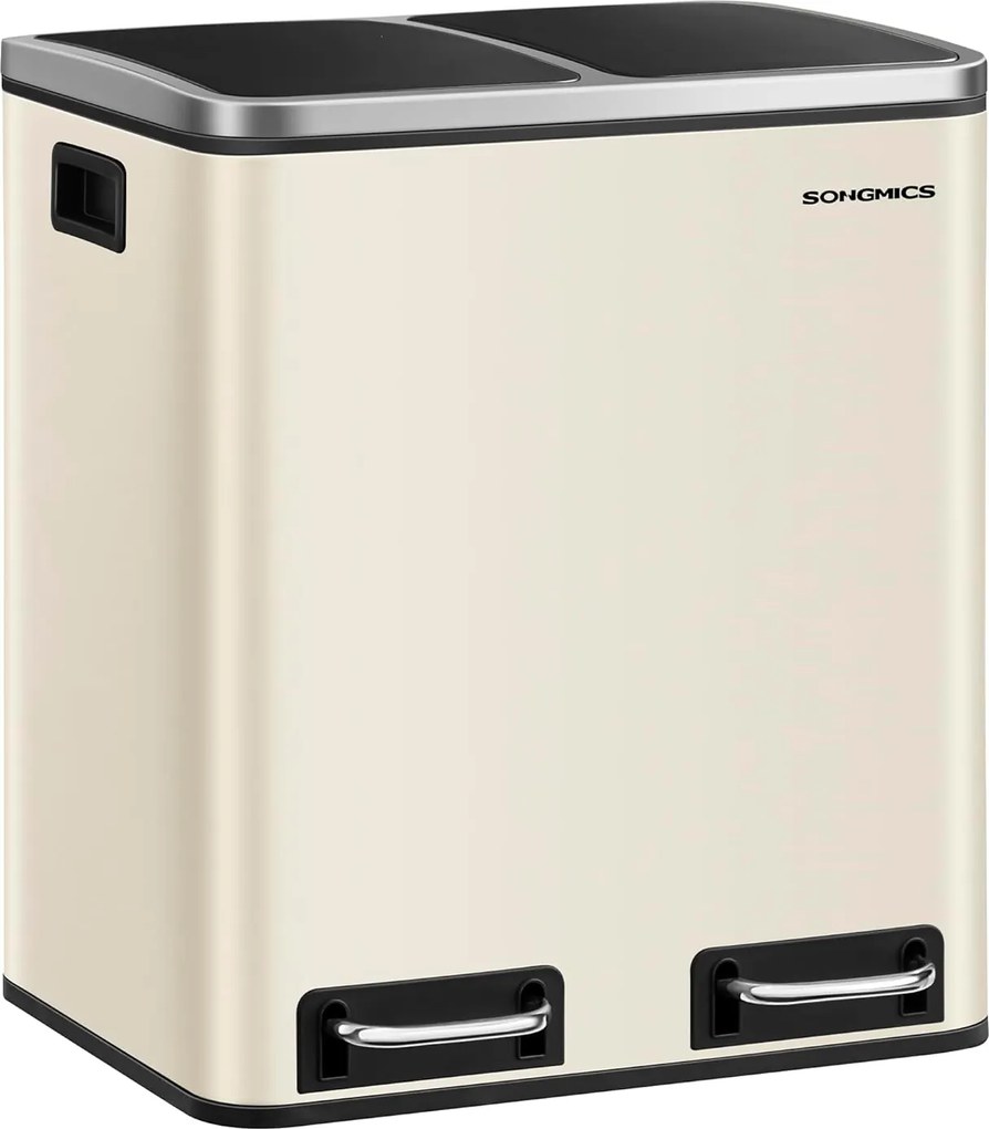 Konyhai szemeteskosár 2 rekeszes 2 x 15 liter krémszínű Songmics