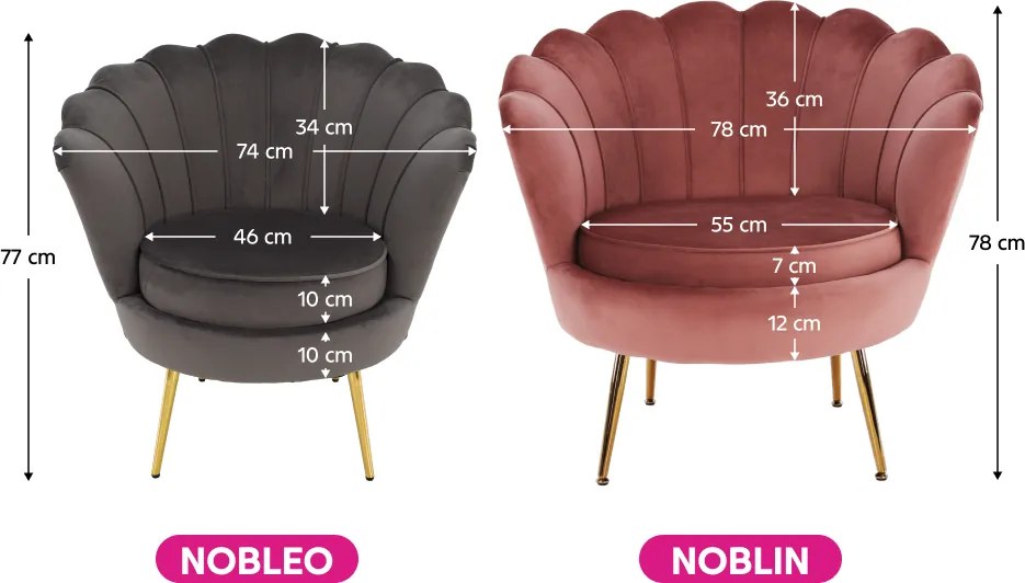 Fotel Art-deco stílusban, rózsaszín Velvet anyag/gold króm-arany, NOBLIN
