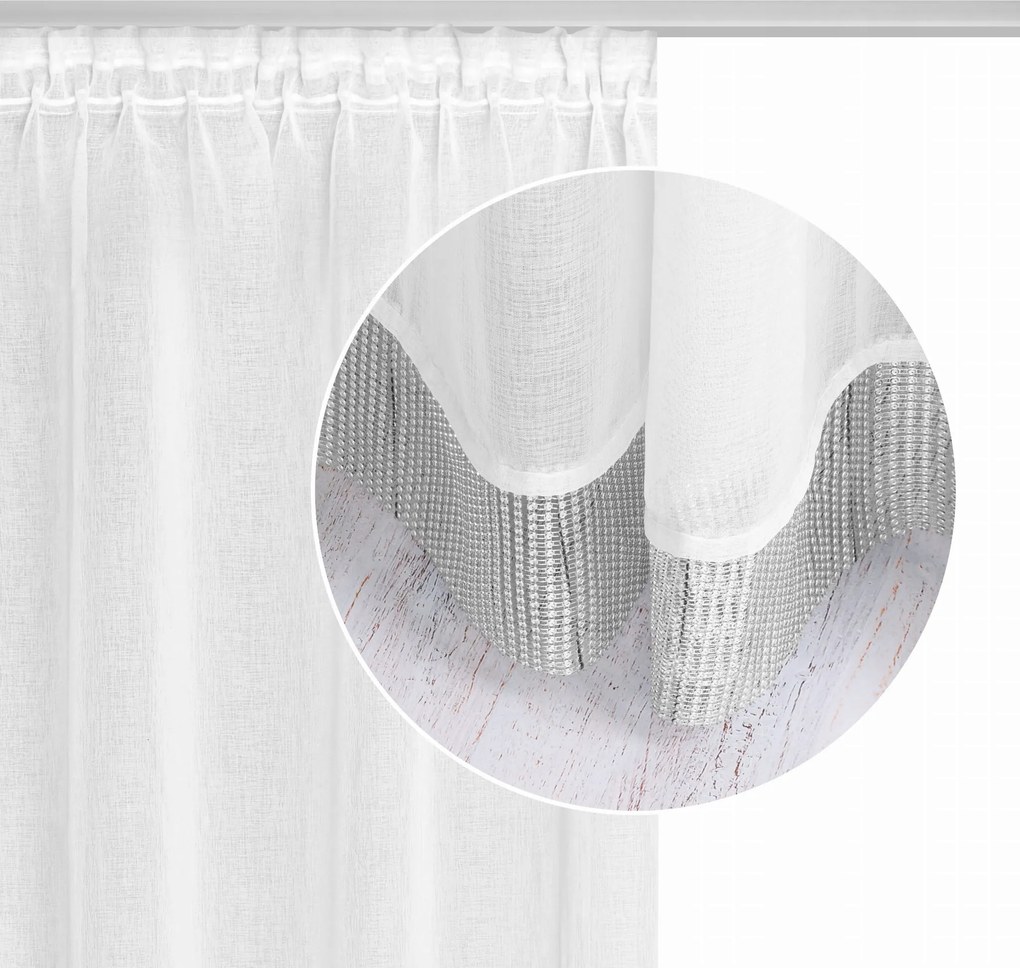 Stone szalagfüggöny 140x270 fehér, dekoratív szalaggal