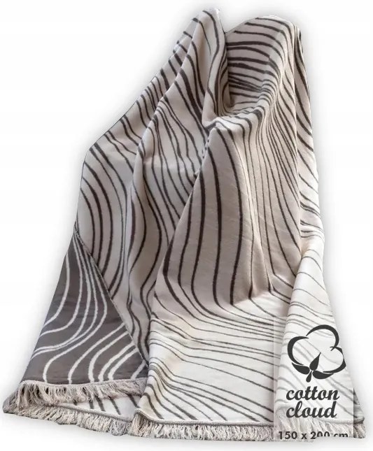 Pamut-akril takaró 150x200 bézs barna vonalak