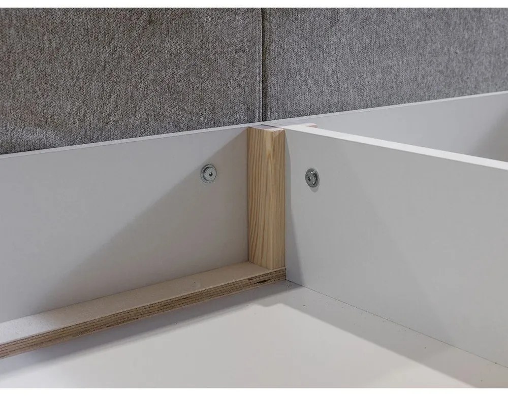 Bézs kárpitozott ágyneműtartós franciaágy ágyráccsal 160x200 cm Garance – Bobochic Paris