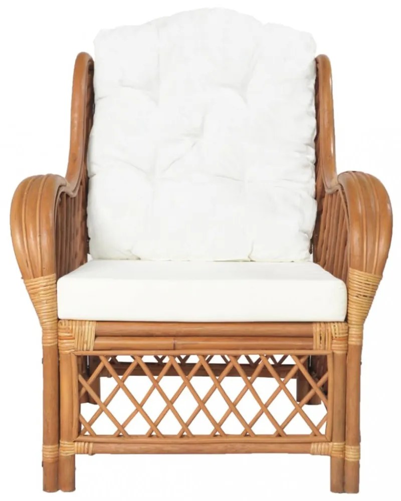 vidaXL világosbarna természetes rattan és lenvászon kanapé párnával