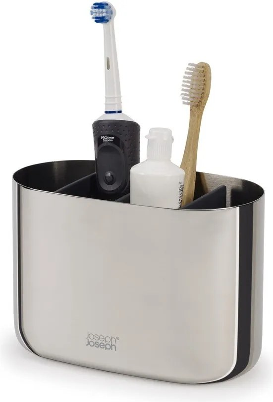 Fényes ezüstszínű rozsdamentes acél fogkefetartó állvány EasyStore Luxe – Joseph Joseph