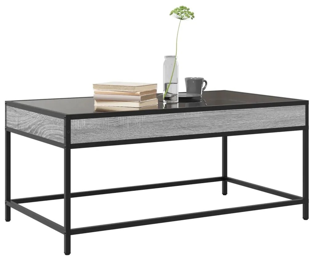 szürke sonoma végtelen hatású LED-es dohányzóasztal 90x50x41 cm