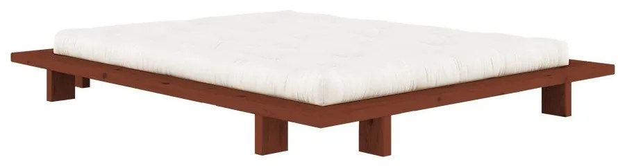 Terrakotta színű borovi fenyő franciaágy ágytámla nélkül, ágyráccsal 140x200 cm Japan – Karup Design
