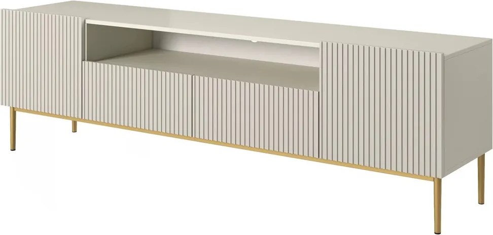 Nicole RTV szekrény 200 cm nyitott polccal és fiókokkal - kasmír / arany lábak