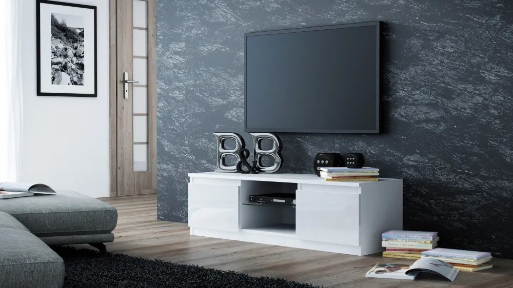 Thirassia RTV140 TV állvány, 140x36x40 cm, fényes fehér