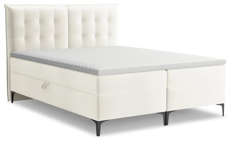 Krémszínű ágyneműtartós boxspring ágy 160x200 cm Mikana – Makamii