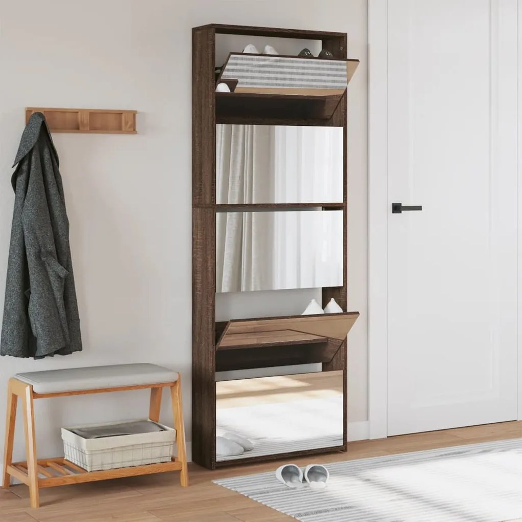 barna tölgy 5 szintes cipőszekrény tükörrel 63 x 17 x 169,5 cm