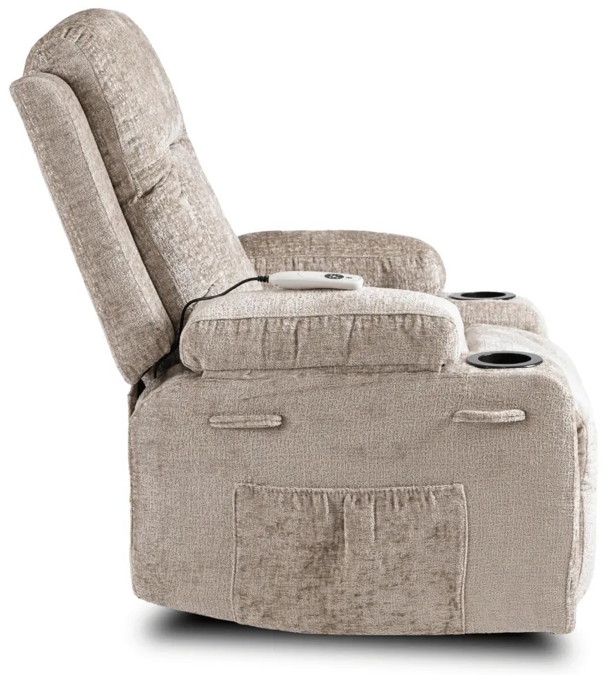 Elektromosan Vezérelhető Masszázsfunkciós Relaxfotel Bézs Szövet Kárpittal. BOX 2