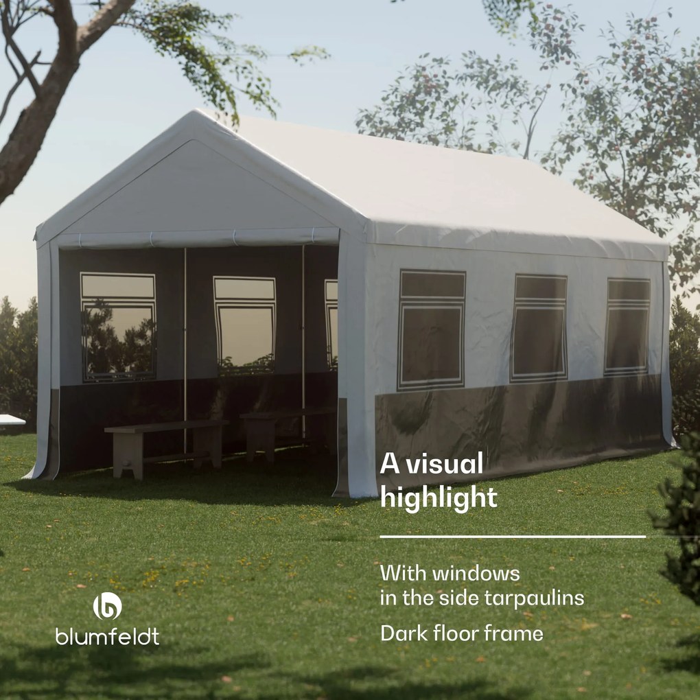 Blumfeldt Party Haven, sátor, 598 x 296 x 280 cm, időjárásálló, acélvázas, egyszerű összeszerelés, oldalfalakkal